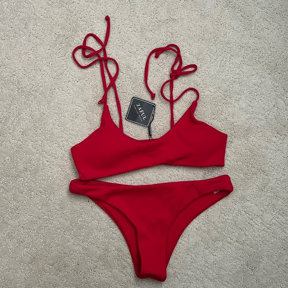 Red Ribbed Bikini